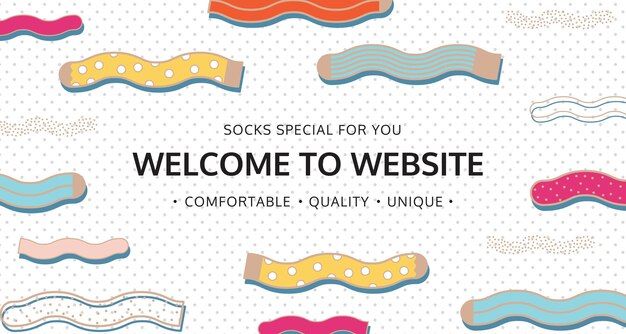 Willkommen auf der website für socken-shop. farbige e-mail-grafik-webbanner-vorlage