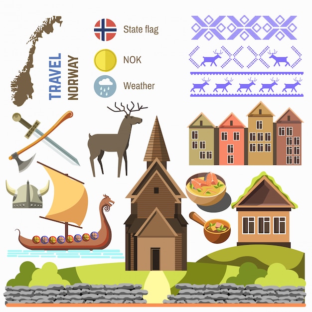 Vektor willkommen bei der traditionellen symbolsammlung norwegens.