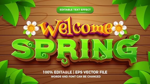 Willkommen Frühling 3D bearbeitbaren Texteffekt Cartoon-Stil