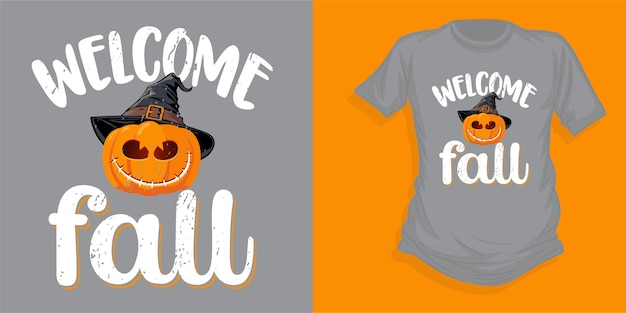 Willkommen im herbst typografie t-shirt design halloween t-shirt kürbis gewürz vektor t-shirts
