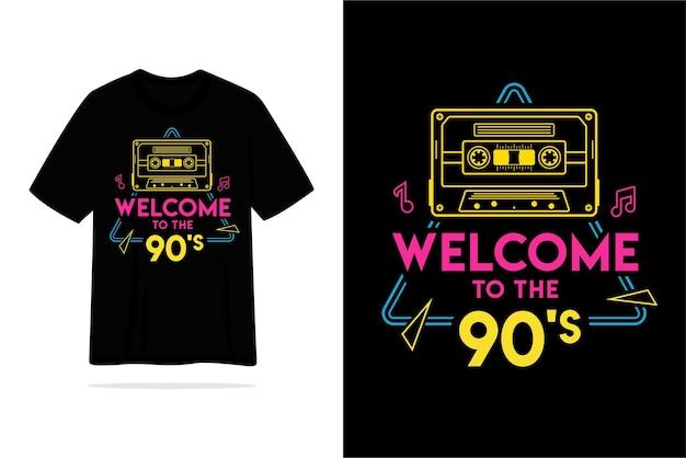 Willkommen im retro-musik-t-shirt-design der 90er jahre