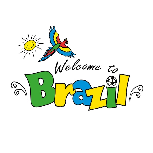 Willkommen in der brasilien-vektorillustration auf weißem hintergrund