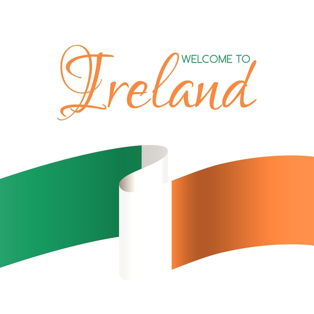 Willkommen in irland vektor-willkommenskarte mit nationalflagge von irland
