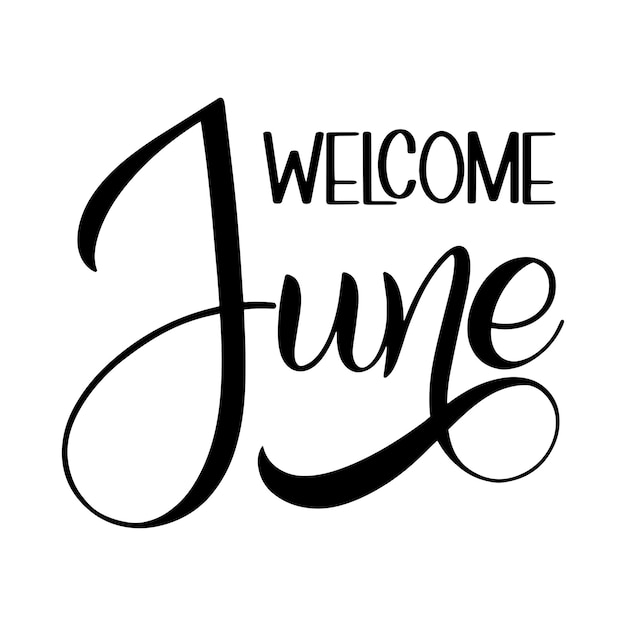 Willkommen juni-schriftzug. elemente für einladungen, poster, grußkarten. die grüße der jahreszeit