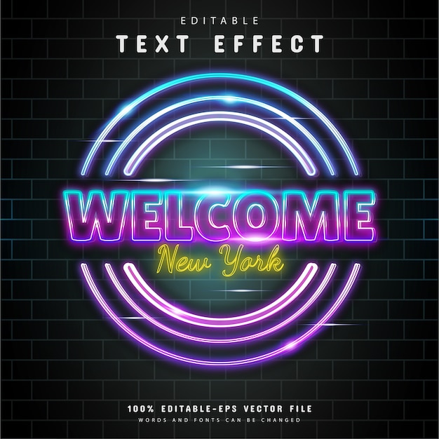 Vektor willkommen new york neon text-effekt