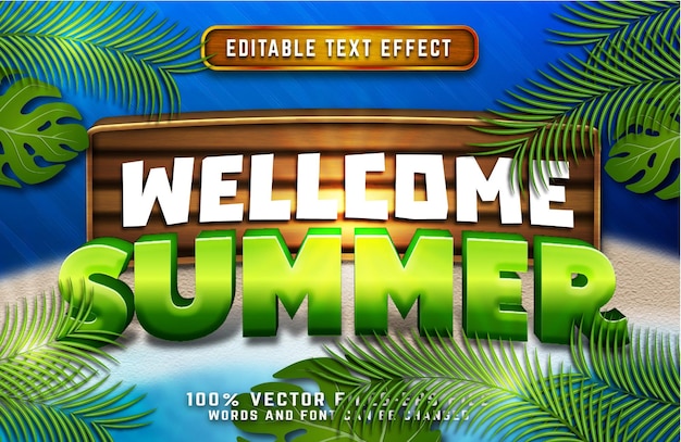 Willkommen sommer 3d cartoon texteffekt premium-vektoren