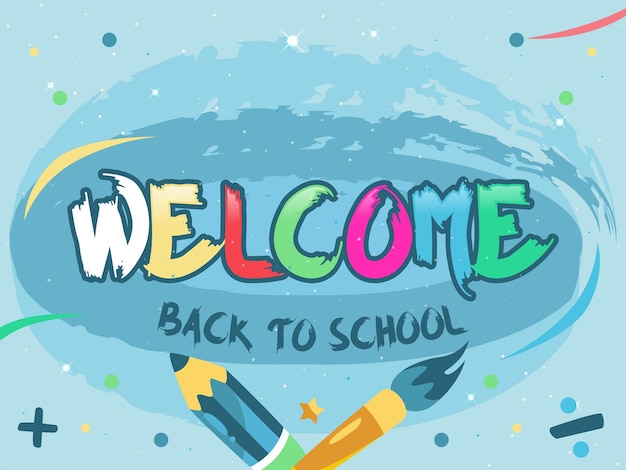 Willkommen zurück in der schule vektor-banner-design mit farbenfrohen hintergrund-design-kunst