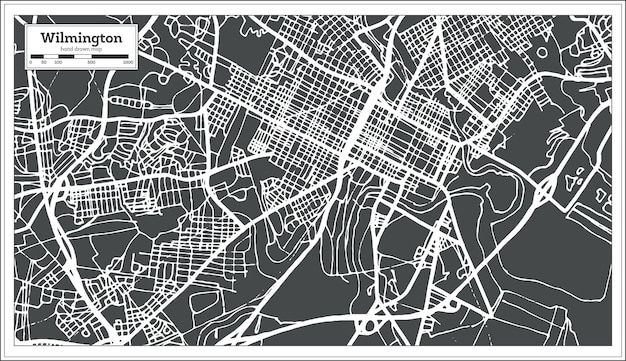 Wilmington usa stadtplan im retro-stil. übersichtskarte. vektor-illustration.