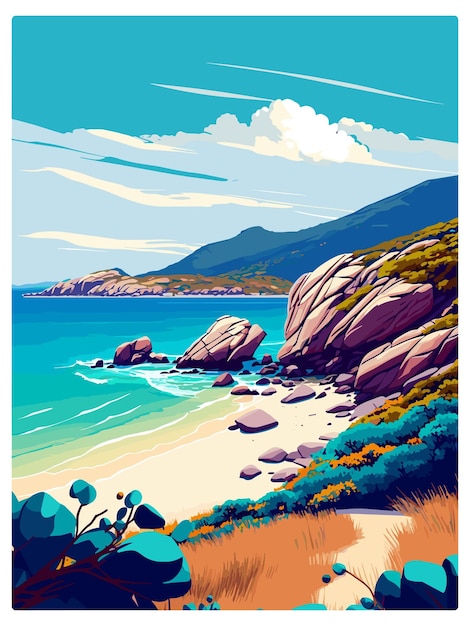 Vektor wilsons promontory australien vintage-reiseposter souvenir-postkarte porträtmalerei illustration