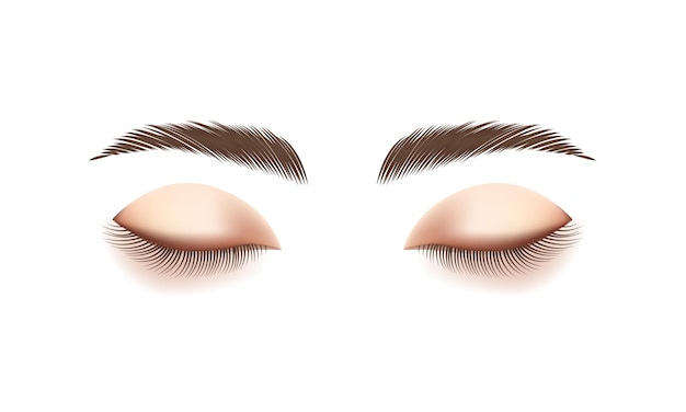 Vektor wimpernverlängerungsarten realistische augen und wimpern mit hoher detailgenauigkeit, vektorillustration