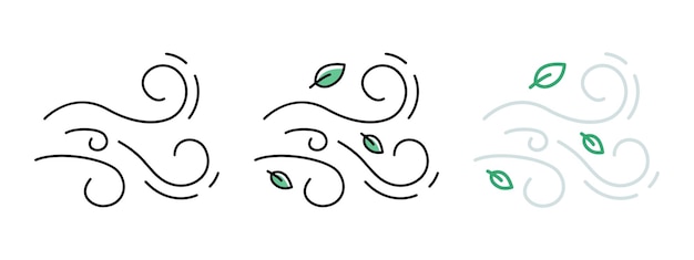 Wind mit Blättern-Symbol Luftwirbel mit Blatt-Vektor-Illustration Herbststurm-Droodle Windig