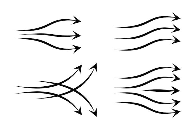 Windblasende Illustration mit Pfeilmuster Luftfluss-Doodle-Symbol Handzeichnung Brise-Bewegung Wasser