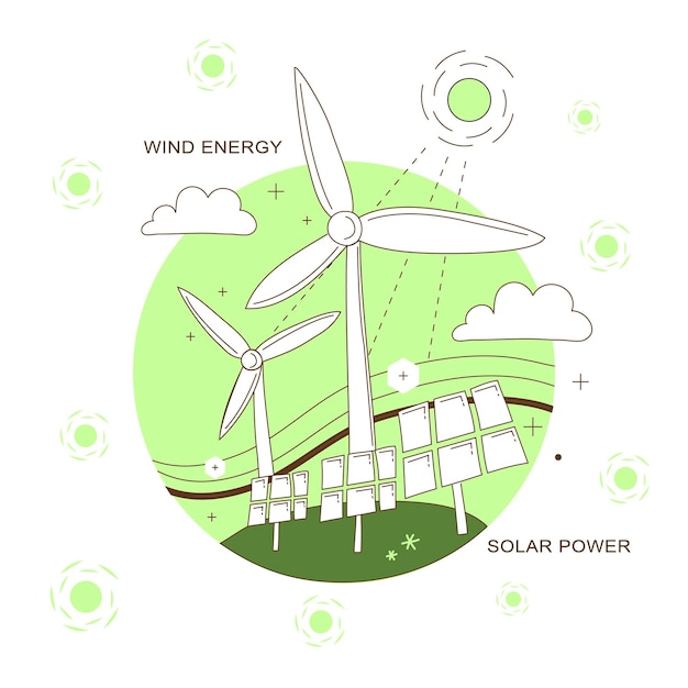 Windenergie- und solarenergiekonzept im thin-line-stil