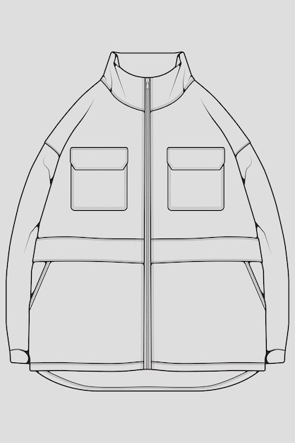 Vektor windjacke technische modeillustration skizze lange ärmel paspeltaschen