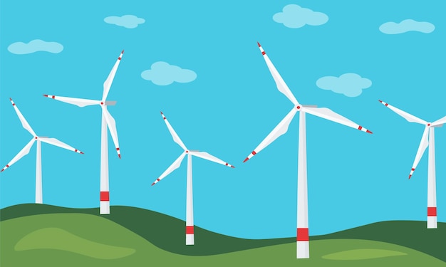 Windkraftanlage und Fabrik Windkraftanlagen Grüne Energie industrielles Konzept Vektor-Illustration im flachen Stil Windkraftwerk Hintergrund Erneuerbare Energiequellen