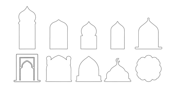 Vektor windows arabisch icon set islamisches arabisch der islamischen moschee minaret silhouette illustration für text b