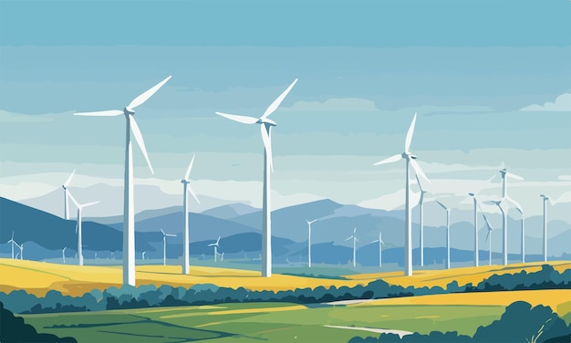 Windturbinen und Sonnenkollektoren als alternative Vektorillustration für saubere Energie