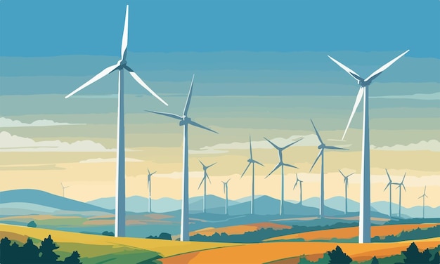 Windturbinen und Sonnenkollektoren als alternative Vektorillustration für saubere Energie