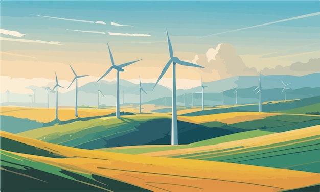 Windturbinen und Sonnenkollektoren als alternative Vektorillustration für saubere Energie