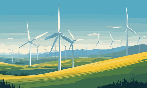 Windturbinen und Sonnenkollektoren als alternative Vektorillustration für saubere Energie