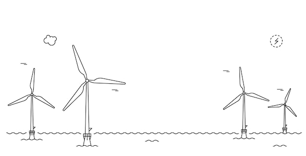 Vektor windturbinenpark. line-art-stil.