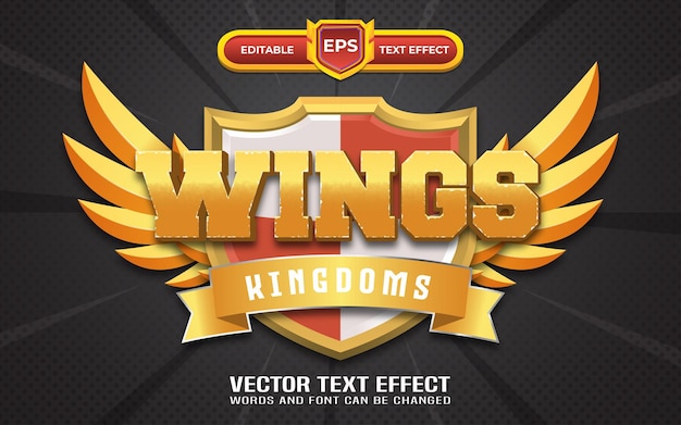 Wings-spiellogo mit bearbeitbarem texteffekt und goldenem stil