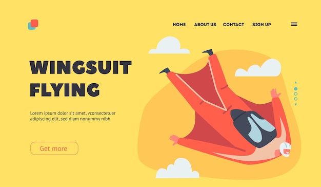 Wingsuit Flying Landing Page Template Extrem Abenteuer Sky Diving Base Jumping und Fallschirmspringen Erholung