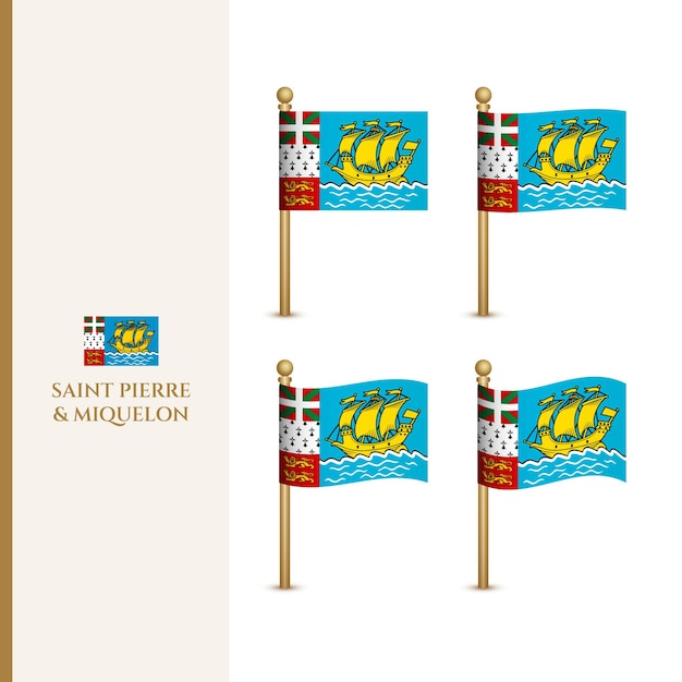 Winkende flaggen von saint pierre miquelon 3d-vektorillustration flagge von saint pierre miquelon