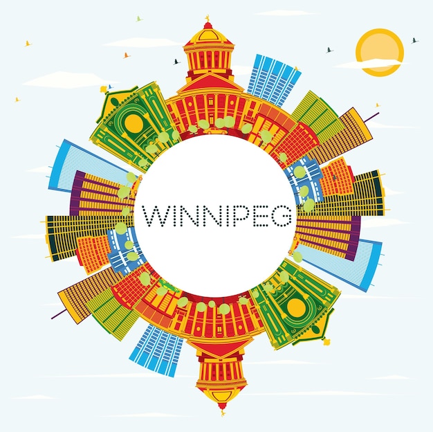 Winnipeg-skyline mit farbgebäuden, blauem himmel und kopienraum. vektor-illustration. geschäftsreise- und tourismuskonzept mit moderner architektur. bild für präsentationsbanner-plakat und website.