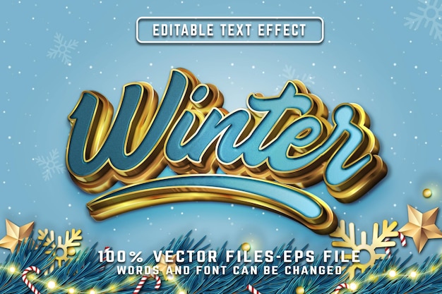 Winter 3d bearbeitbarer texteffekt mit premium-vektoren im goldenen stil