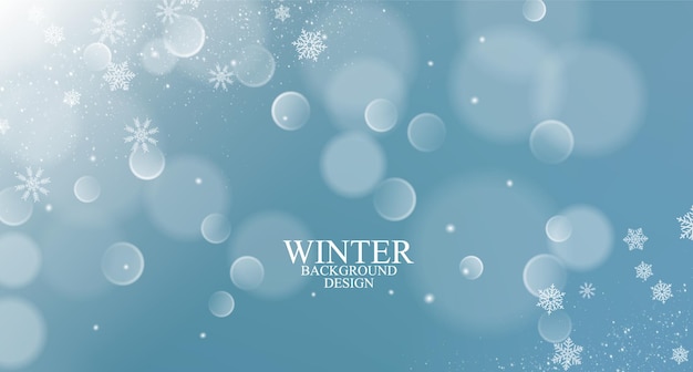 Winter-Hintergrunddesign mit weißer Schneeflocke und Bokeh-Stil