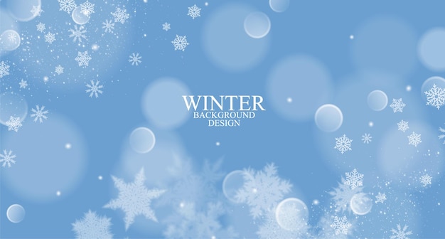 Winter-Hintergrunddesign mit weißer Schneeflocke und Bokeh-Stil