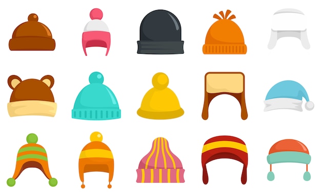 Winter Kopfbedeckung Icon Set
