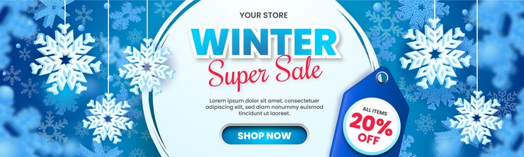 Vektor winter sale banner mit schneeflocken und preisschild