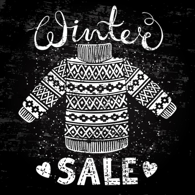 Winter special banner, label mit gestricktem wollpullover oder pullover