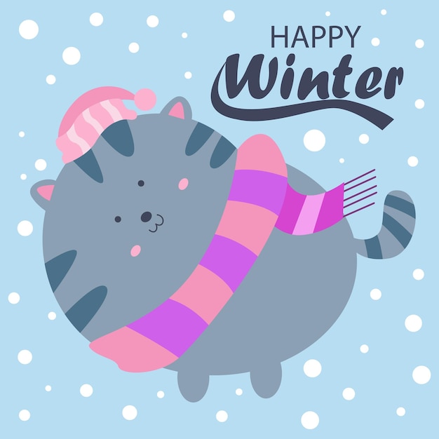 Winter süße katze charakter vektor hintergrunddesign geeignet für hintergründe wallpaper und mehr