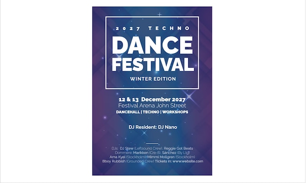 Winter-techno-musik-tanzfestival-plakat-vektorvorlage