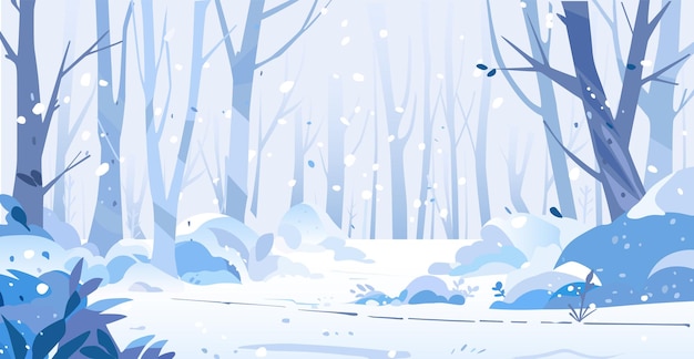 Vektor winter-wald-ansicht freizeit-erholungsort winter-landschaft mit schnee schneebedeckter hintergrund schneeflocken