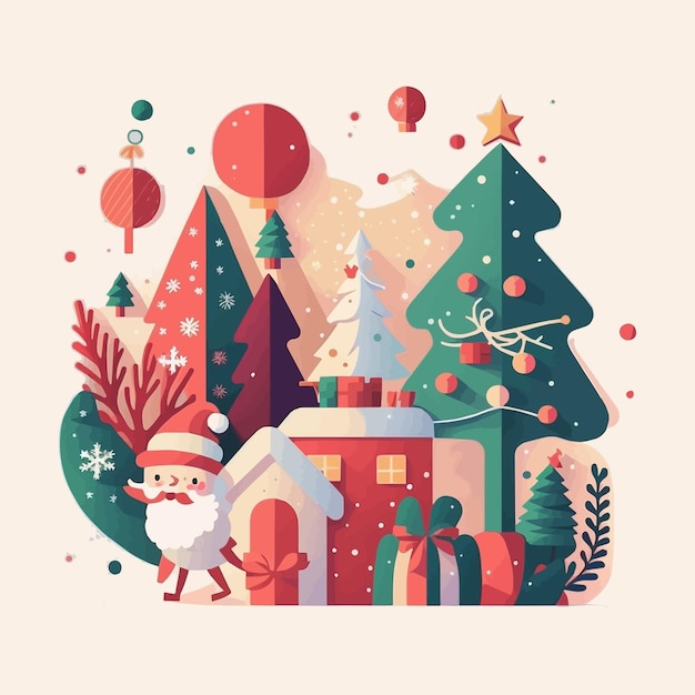 Vektor winter-weihnachtsbaum-hintergrund in der flachen vektor-farbillustration