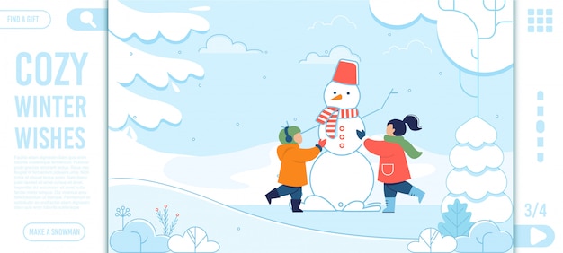 Winter wishes text und happy kids landing page