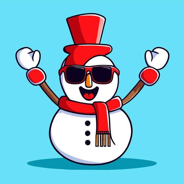 Vektor winterferien schneemann weihnachtsmann hut weihnachten handgezeichnetes flaches stilvolles cartoon-aufkleber-ikonenkonzept