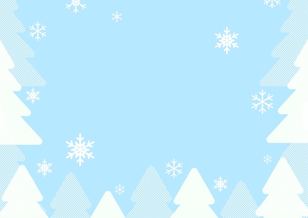 Winterhintergrund mit weihnachtsbäumen und schneeflocken