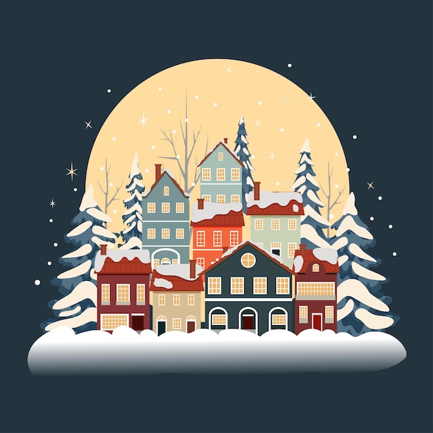 Vektor winterlandschaft im flachen stil die weihnachtslandschaft vektorillustration