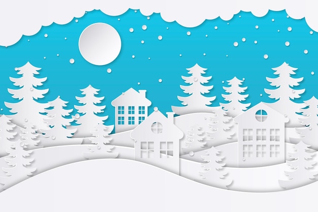 Vektor winterlandschaft im papierstil