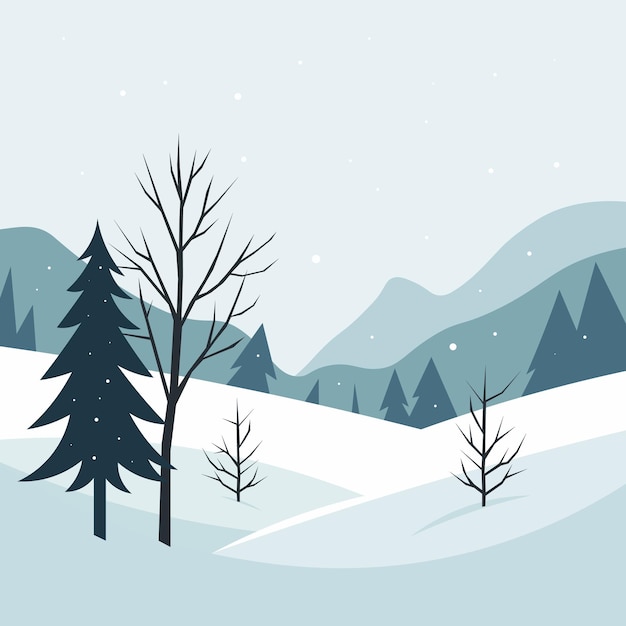 Winterlandschaft mit schneebedeckten Hügeln und Bäumen