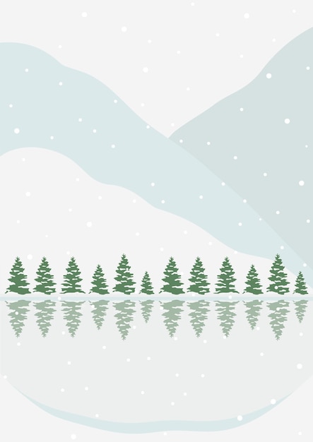 Vektor winterlandschaft mit wildem wald- und seeillustrationsplakat snowy panorama minimalistische wanddekoration