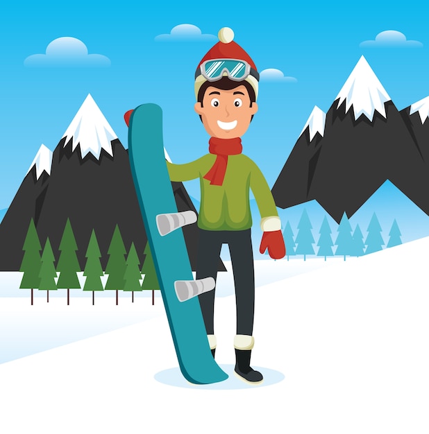 Wintersportler mit snowboard und ski