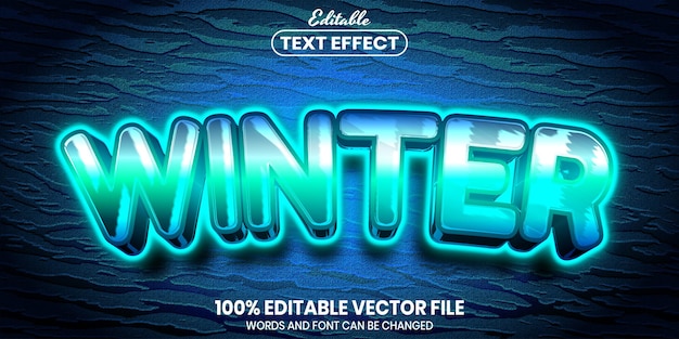 Vektor wintertext, bearbeitbarer texteffekt im schriftstil