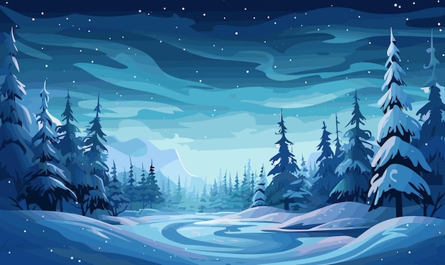 Vektor winterwald mit flussvektorillustration