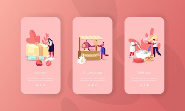Winzige Charaktere Handgemachte Seife Mobile App Seite Onboard Screen Template